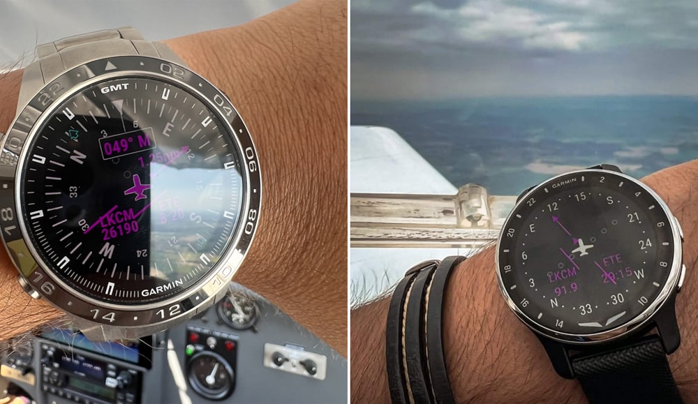 Pohled na displej hodinek MARQ 2 Aviator (vlevo) a D2 Air (vpravo)